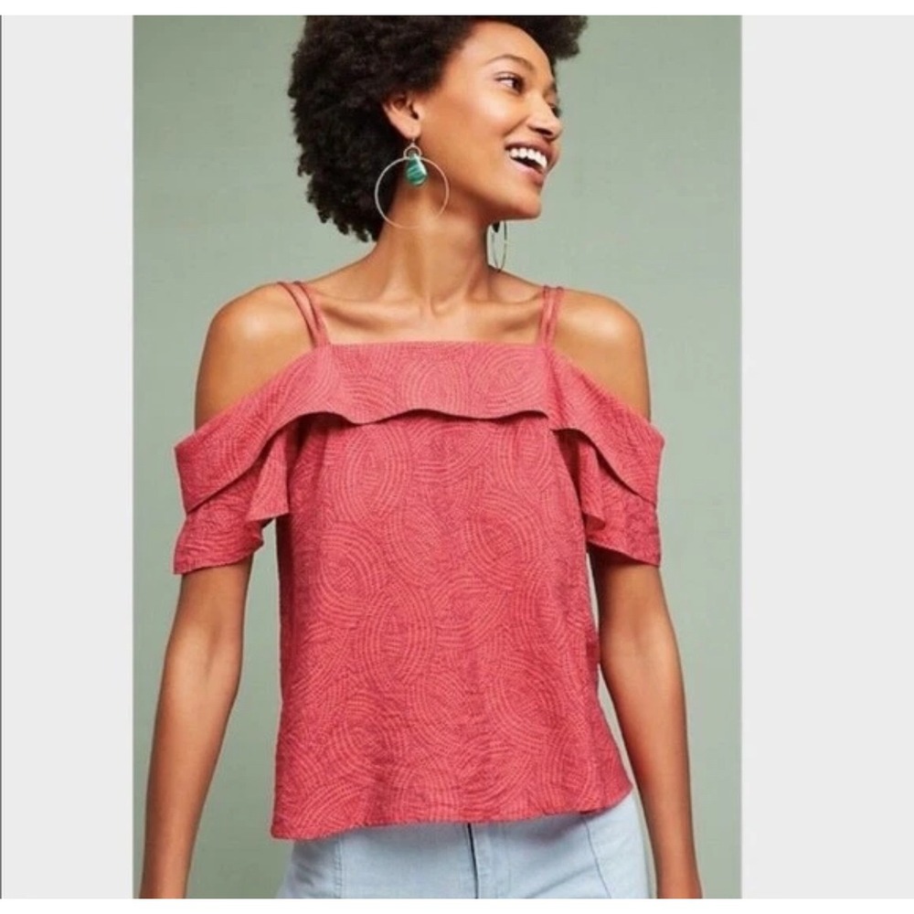 Maeve Anthropologie Ruffle Cold Shoulder Top Blouse Bohemian‎ Medium